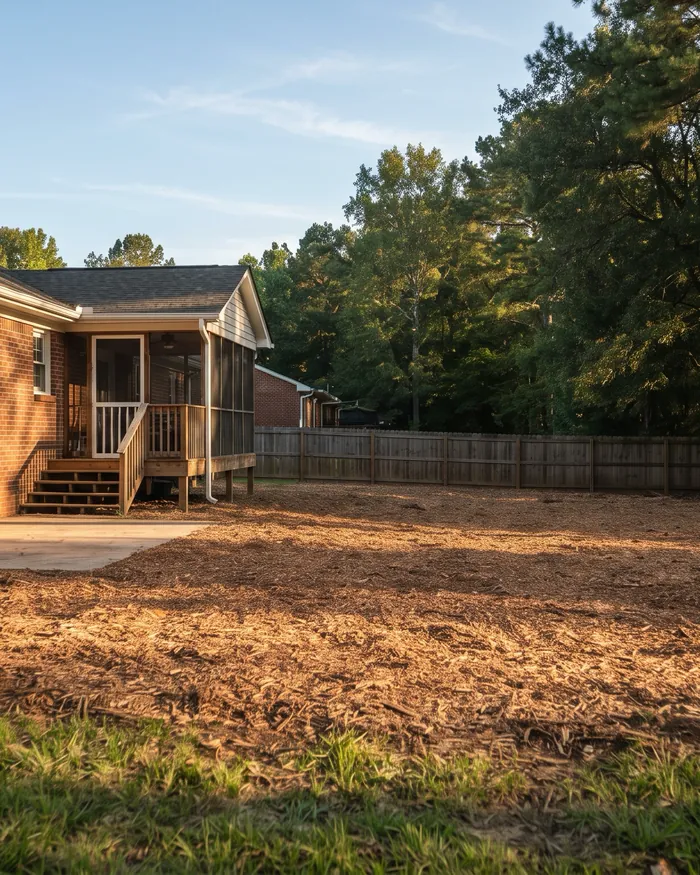 A back yard with a large tree removed and the stump ground
